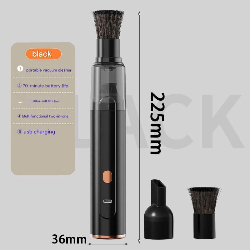 Black Portable Handheld Car Vacuum Cleaner - Rechargeable Mini Dust Collector with Soft Bristle Brush and Particle Nozzle for Car Interiors, Desktops