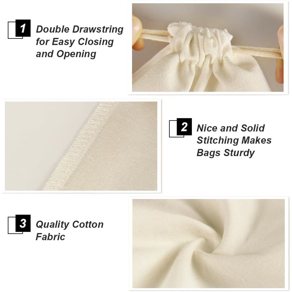 Cotton Bags - Medium 8x10 Inch (12 Bags) - Reusable Muslin Storage Bags with Drawstrings - Biodegradable Canvas Fabric - Perfect for Snacks, Clothes โ image 3