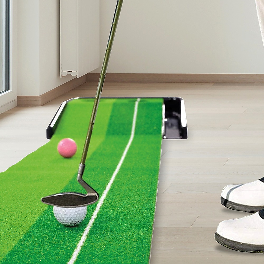 Indoor Practice Putting Green 2.5m Mat Inclined Ball Return Fake Grass 2 Holes — image 2