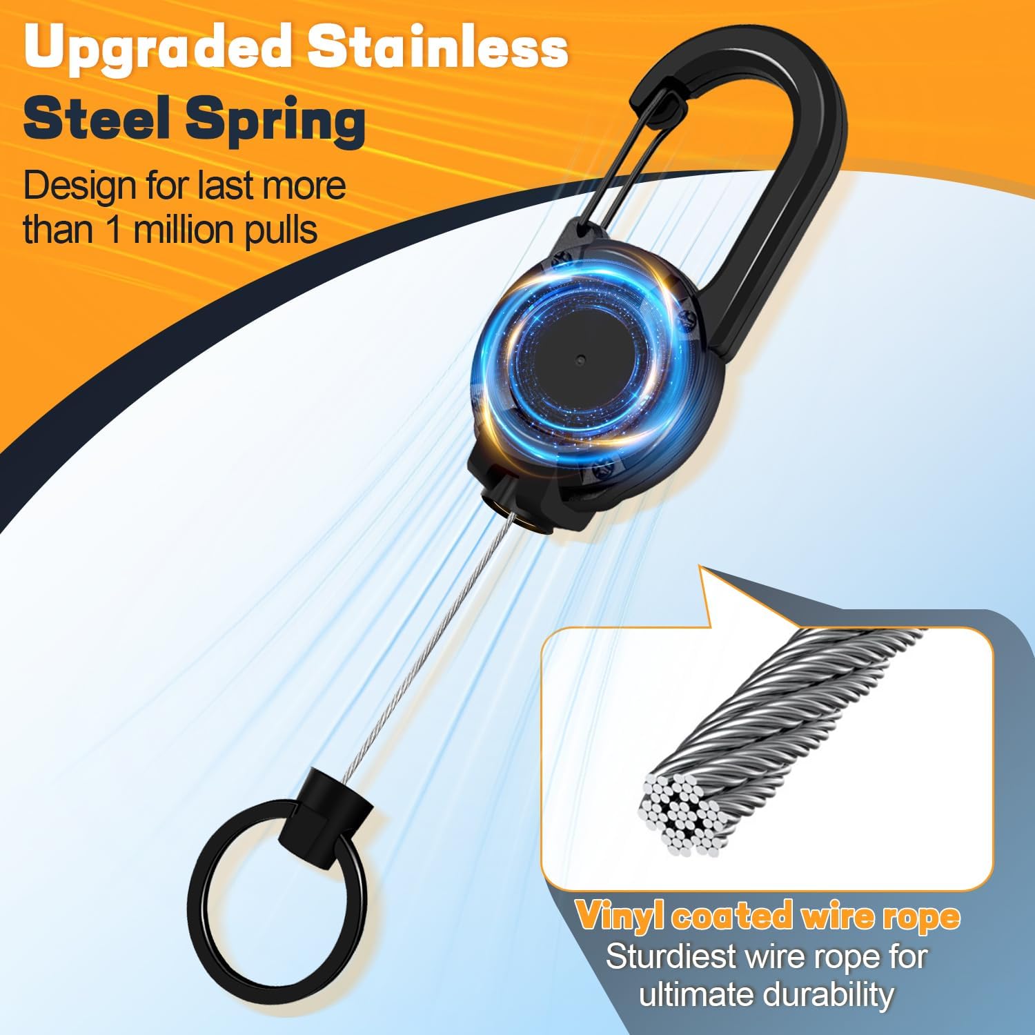 Retractable Keychain 3 Pack, Heavy Duty ID Badge Holder Reel, Multitool Carabine Key Holder for Keychain, Badge Holder with 25.6" Steel Retractable Cord Key — image 5