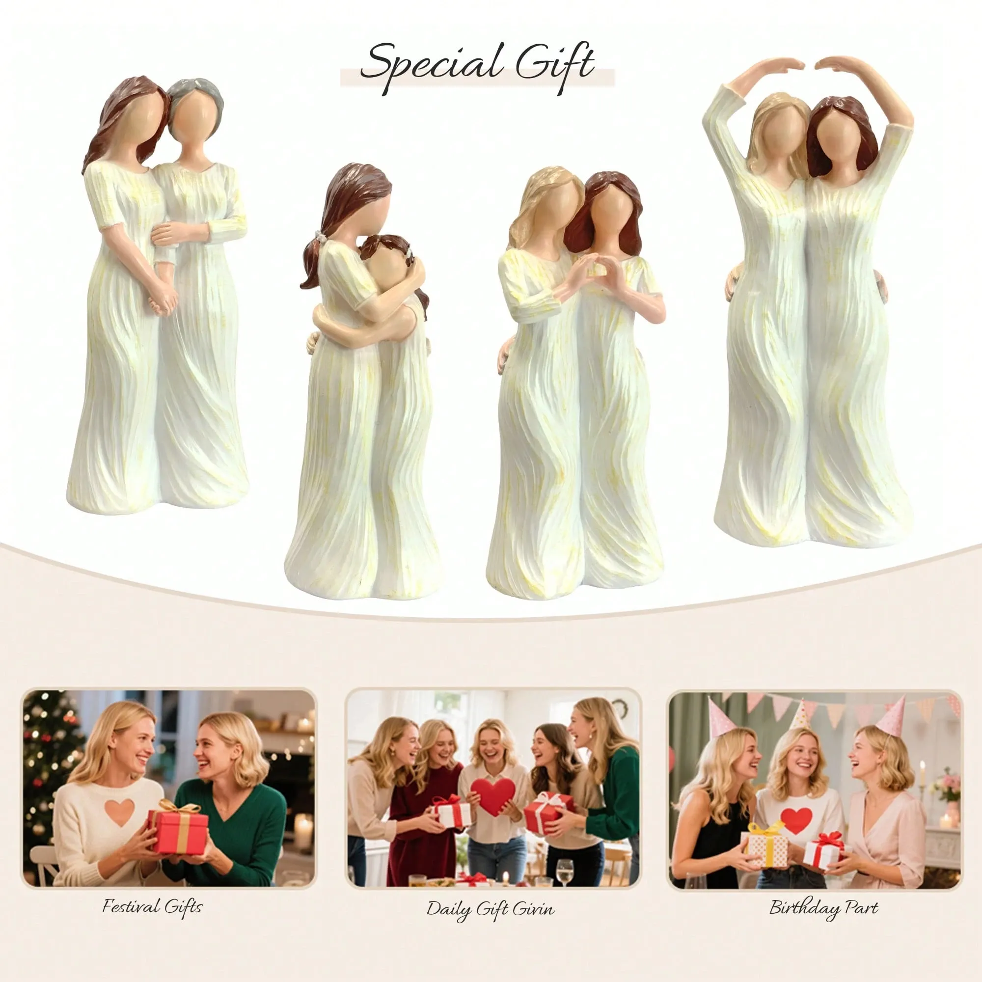 Mother And Daughter Figurines Sister Birthday Gifts Family Hugging Statue Home Bedroom Living Room Tabletop Decor Best Friends Women Gifts Perfect Valentine's — image 4