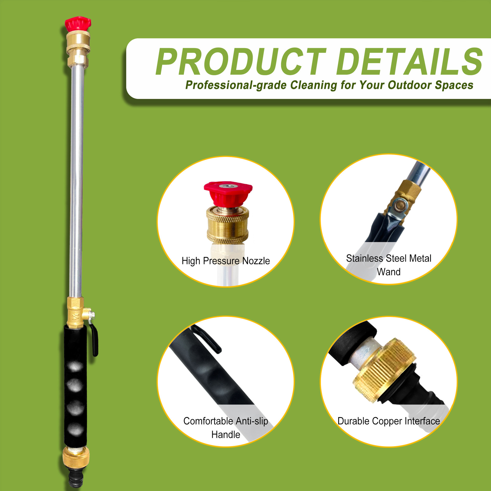 Grey High Pressure Washer Gun with 2 Spray Nozzles 19inch Long Wand Metal Garden Hose Sprayer for Car Wash Window Cleaning and Watering — image 2