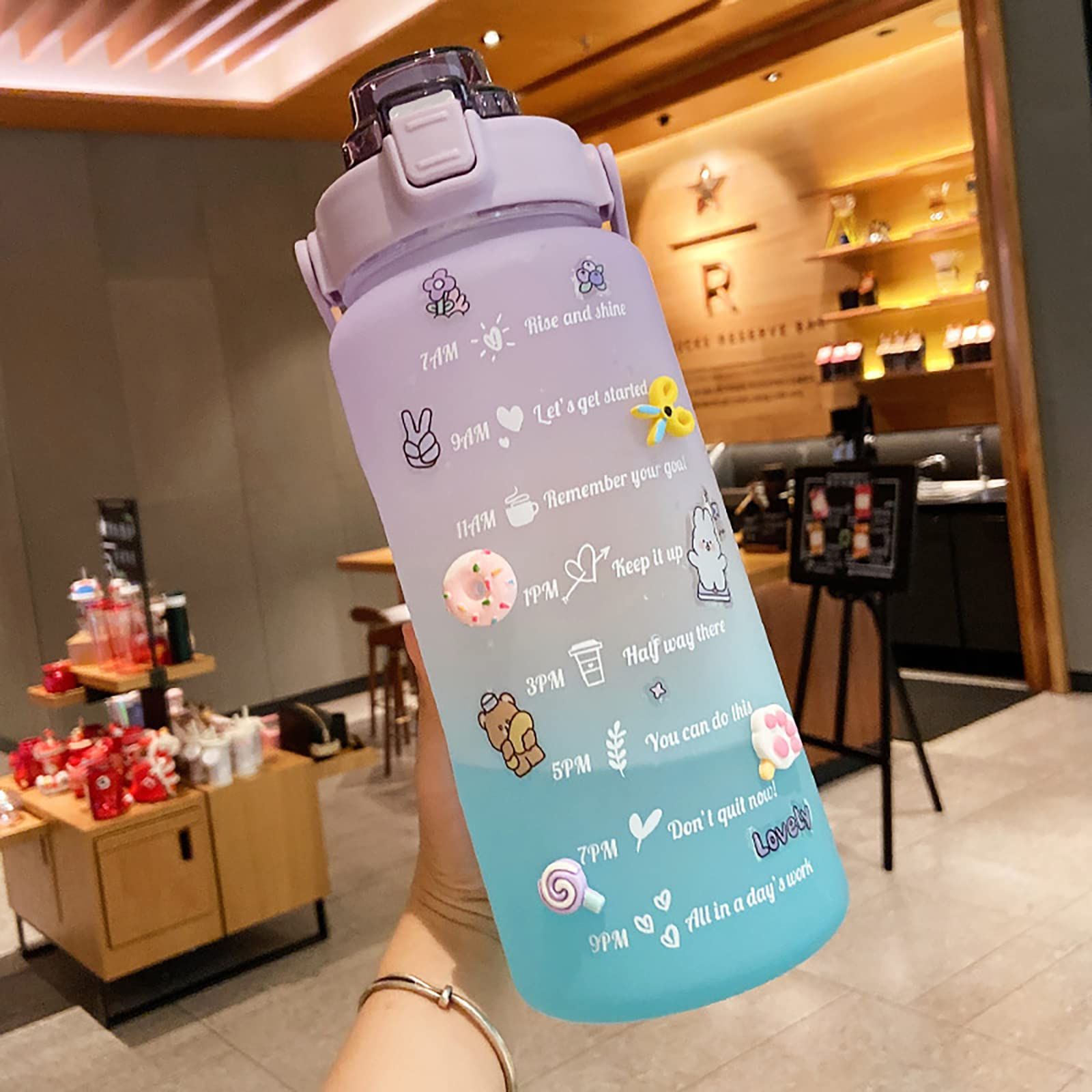 Motivational BPA Free Water Jug with Handle 2L Large Capacity Matte Water Bottle Kettle with Time Marker Straw for Sports Fitness — image 4