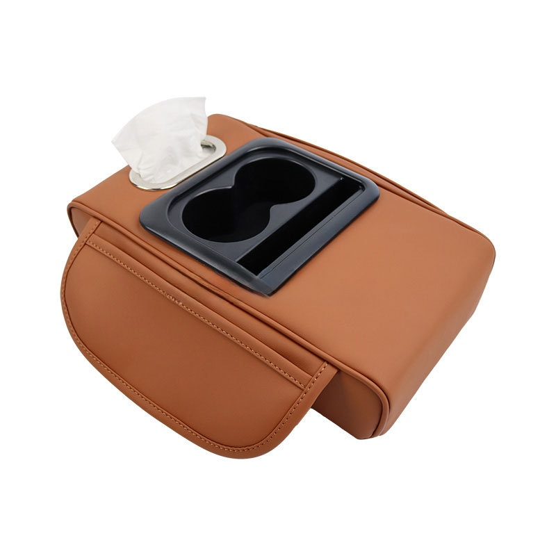 GT-6 No embroidery Orange,Multifunctional Car Armrest Storage Box Cushion - Universal Fit with Cup Holder and Tissue Dispenser