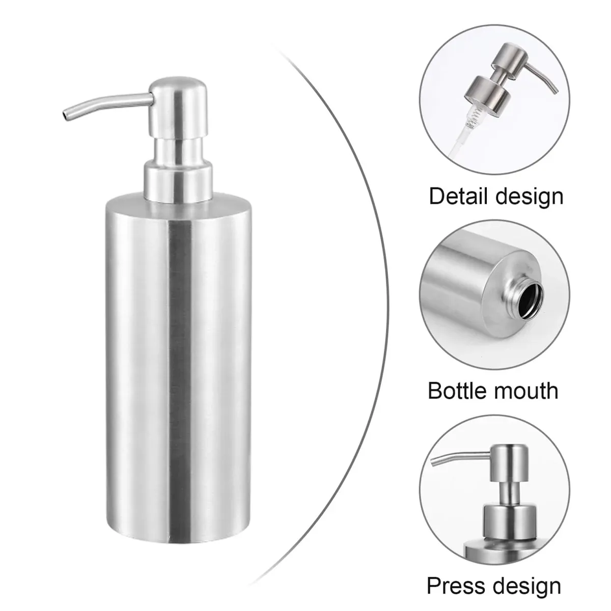Soap Dispenser 500ml Stainless Steel Pump Silver Bathroom Liquid Container β image 6