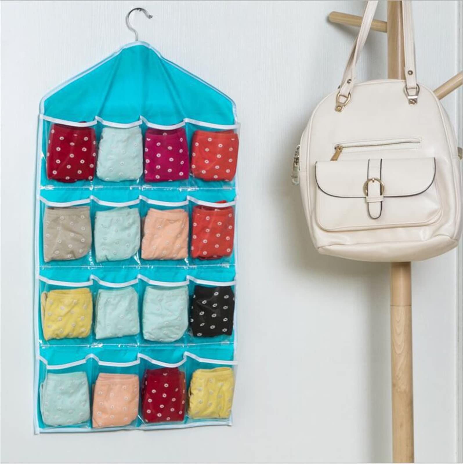 16 Clear Pockets Hanging Shoe Racks Holders Behind Door Durable Doors Shoe Storage Pockets for Closet Door for Home(Blue) — image 2