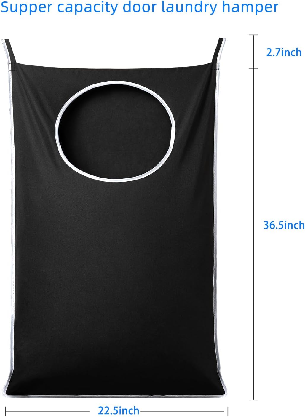 2 Pack XL Hanging Laundry Hamper, Extra Large Tear-Resistant Door Organizer with 2 Hook Types, Space-Saving Laundry Bag (36.5" x 22", Black) — image 2