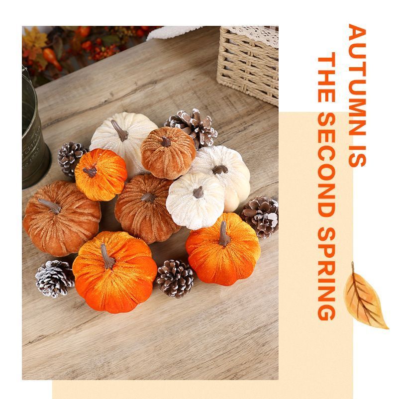 Soft Flocked Artificial Pumpkin Decor, Halloween & Christmas Home Display Ornaments, Great For Holiday Photo Shooting, Cream White 8cm — image 6