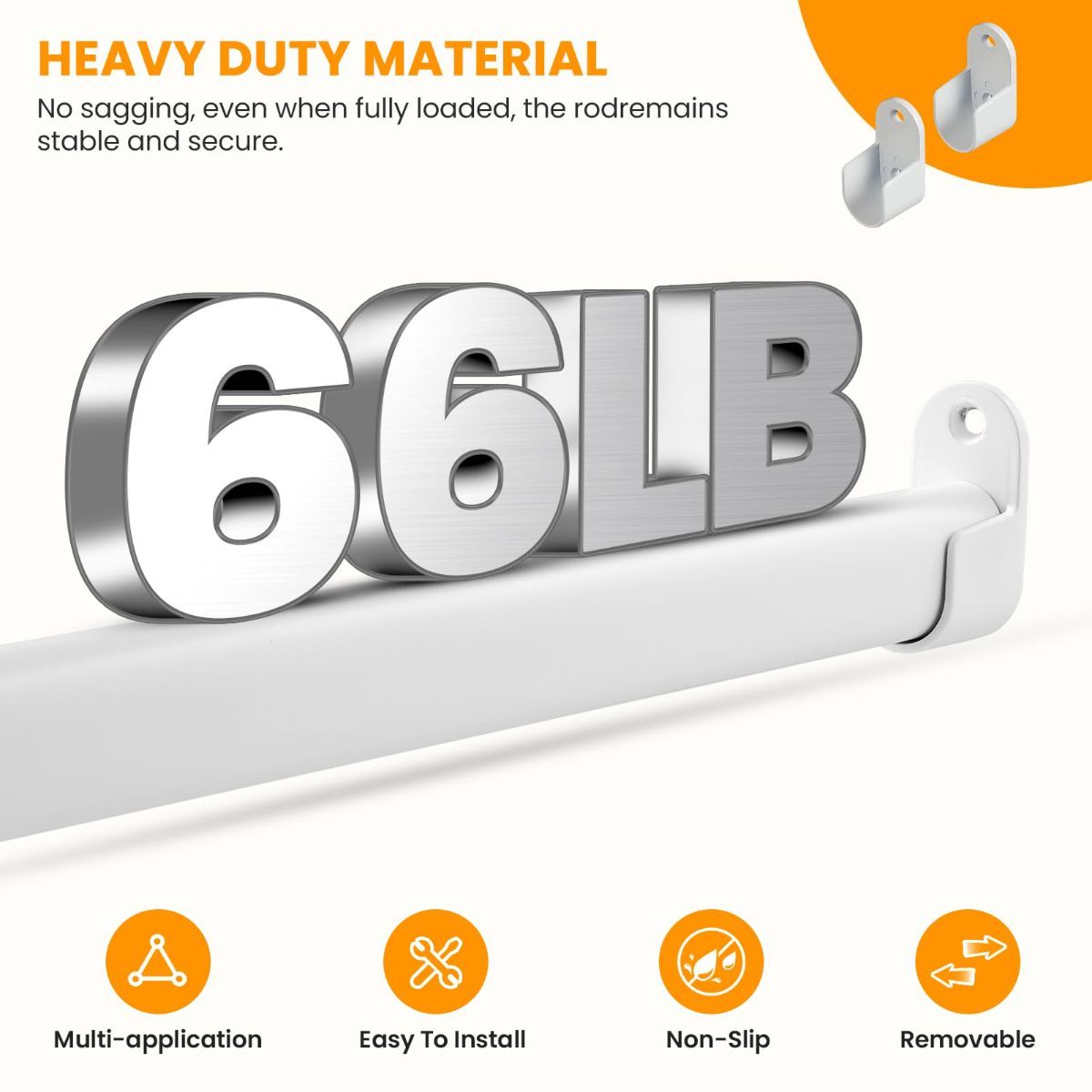 18-87" Oval Closet Rod for Hanging Clothes Adjustable Closet Rods Heavy Duty Black Poles Bar Closet Rod Expandable for Wardrobes Laundry RV - White — image 5