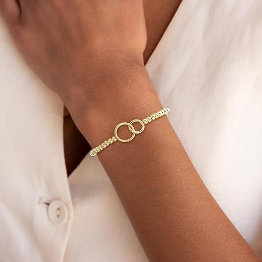 Women's Gold Bracelet 14K Gold Plated Beaded Bracelet Gold Stretch Beaded Bracelet Handmade Ball Bracelet Exquisite Gold Jewelry Gift โ image 4