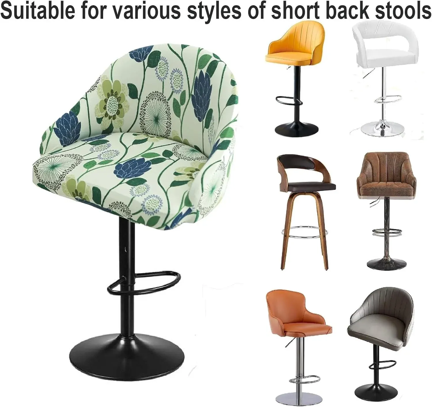 4 Pack Bar Stool Slipcovers Stretch Swivel Chair Covers with Back for Armchair Kitchen Island Geometric Pattern, Blue2 โ image 4