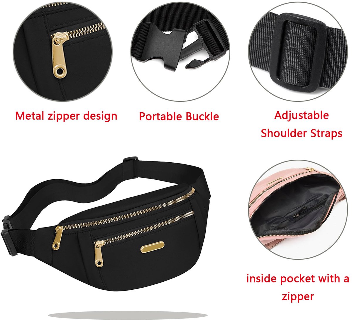 Fanny pack - Travel wallet - Money belt - Fanny pack - Men's and women's fanny pack - Travel - Outdoors - Walking - Sports - Phone bag - Black - Fashion — image 3
