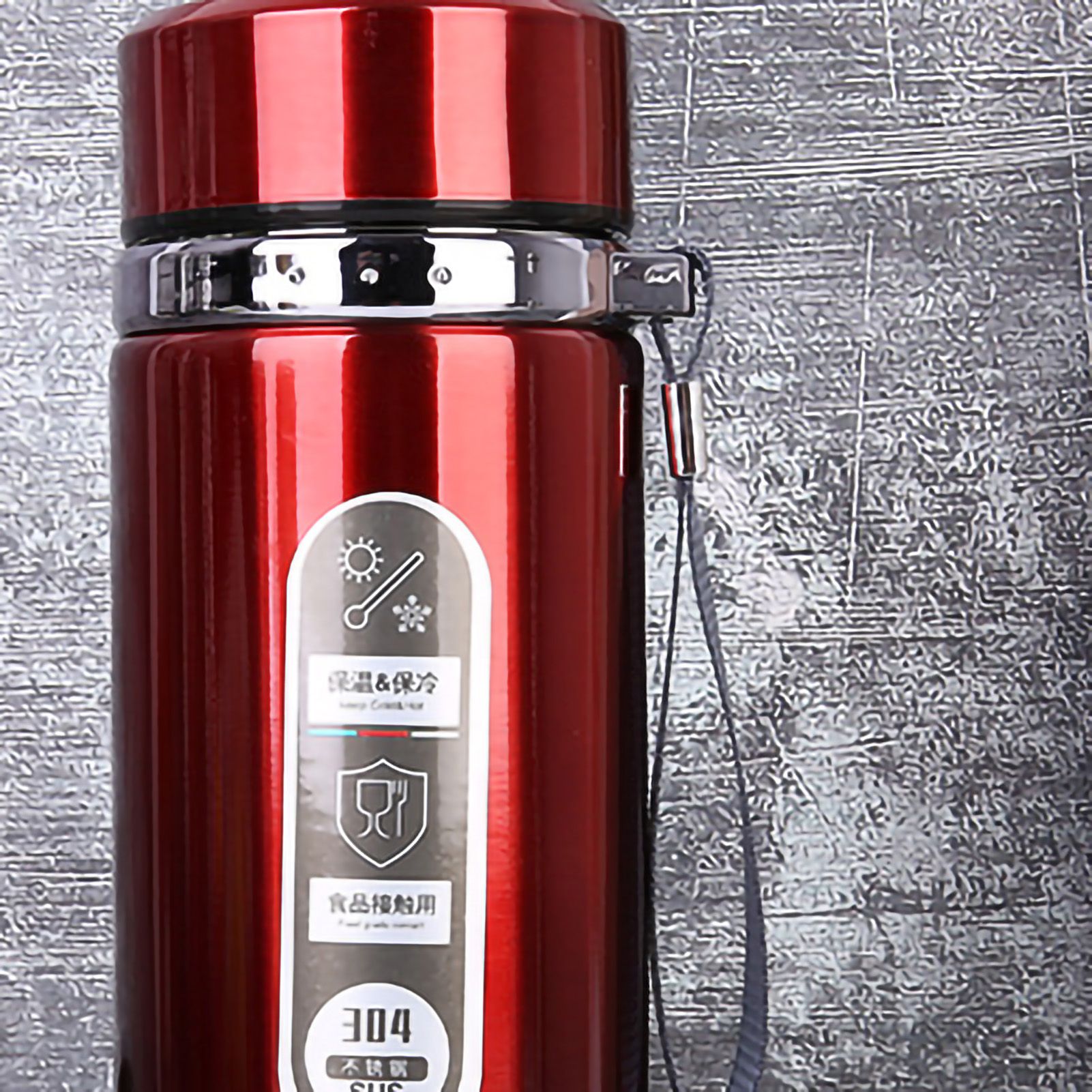Vacuum Cup Stainless Steel Portable Large Mouth Insulated Bottle with Hand String for Business Travel Office Daily Red 1000ml — image 4