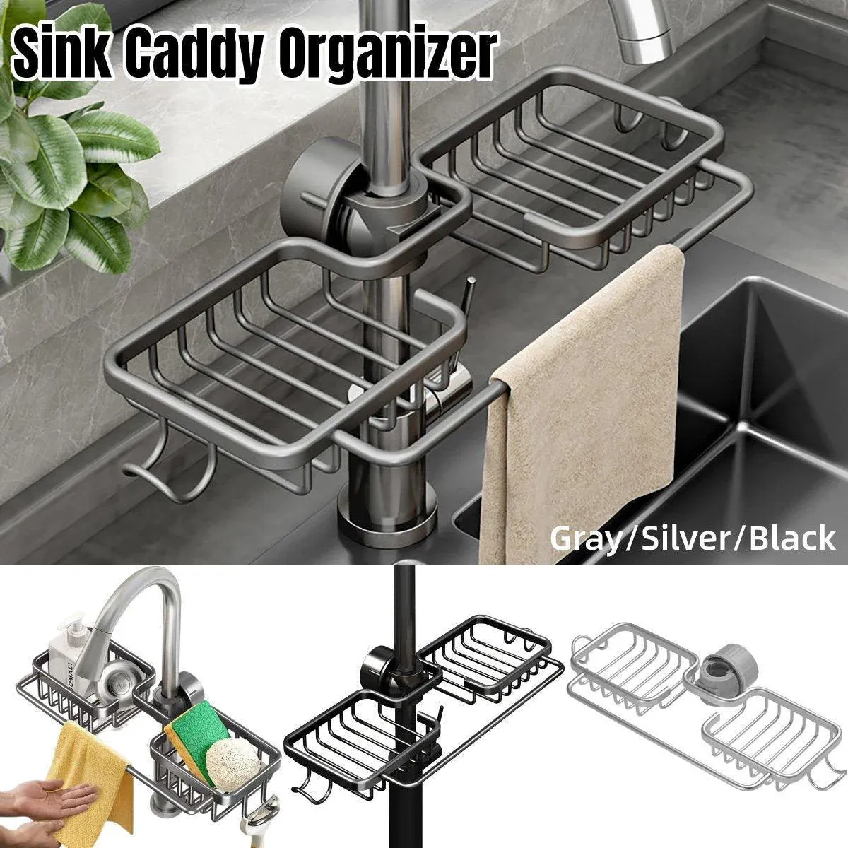 Multifunctional Faucet Shelf Kitchen Storage Sink Draining Basket Household Rack - Silver โ image 2