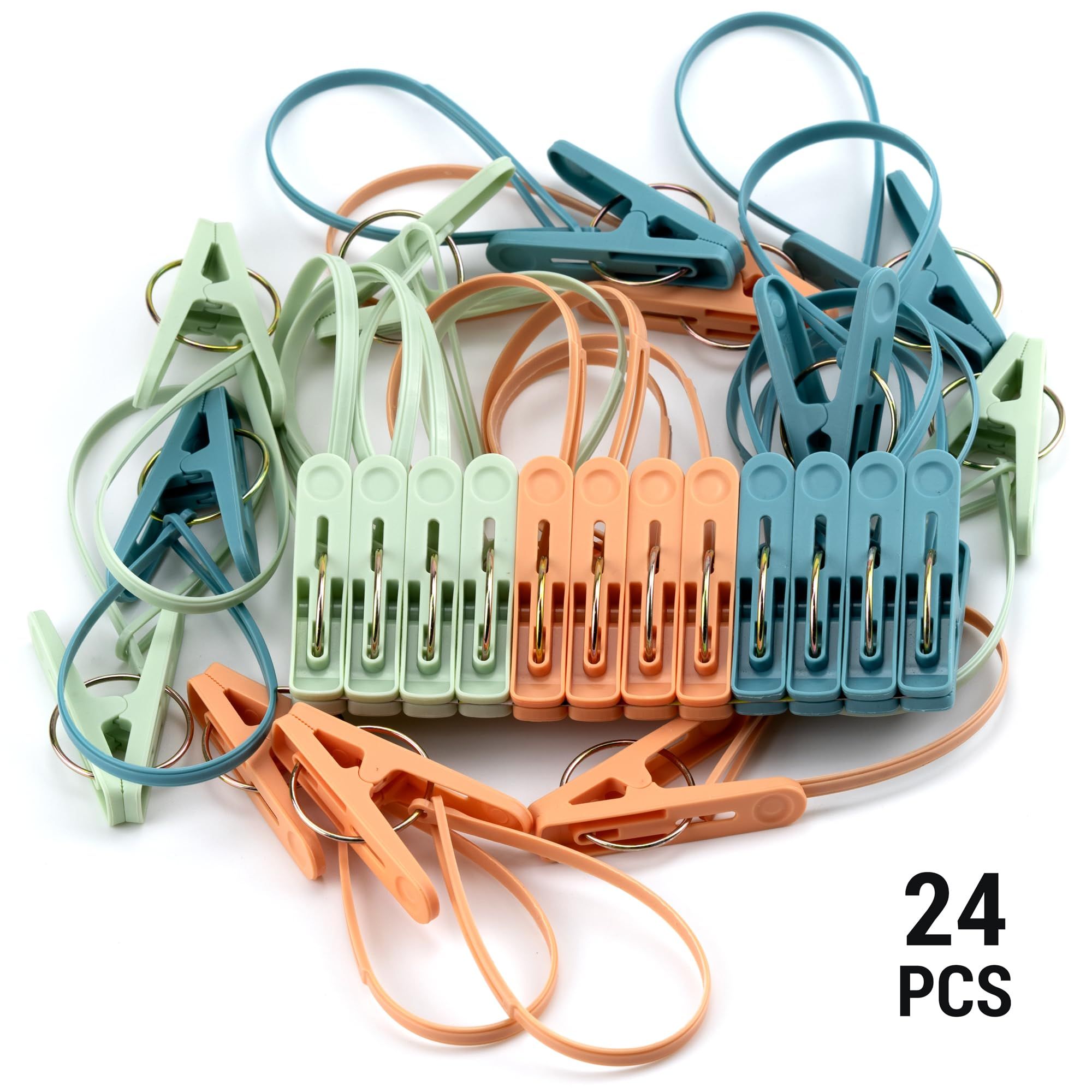 24 Pack Clothes Pins Clothes Peg Clip Pins with Plastic Rope for Clothesline Multicolor Drying Clothing Clips Hooks Clothes Hanger — image 2