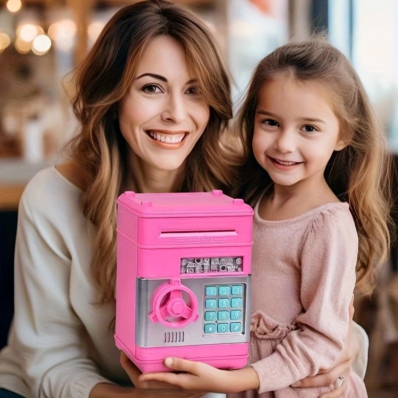 PINK Children's Password Piggy Bank, Stores Coins & Paper Money, Auto Roll-Up, Sound & Light Interaction, Fosters Good Savings Habits. Battery Not โ image 2