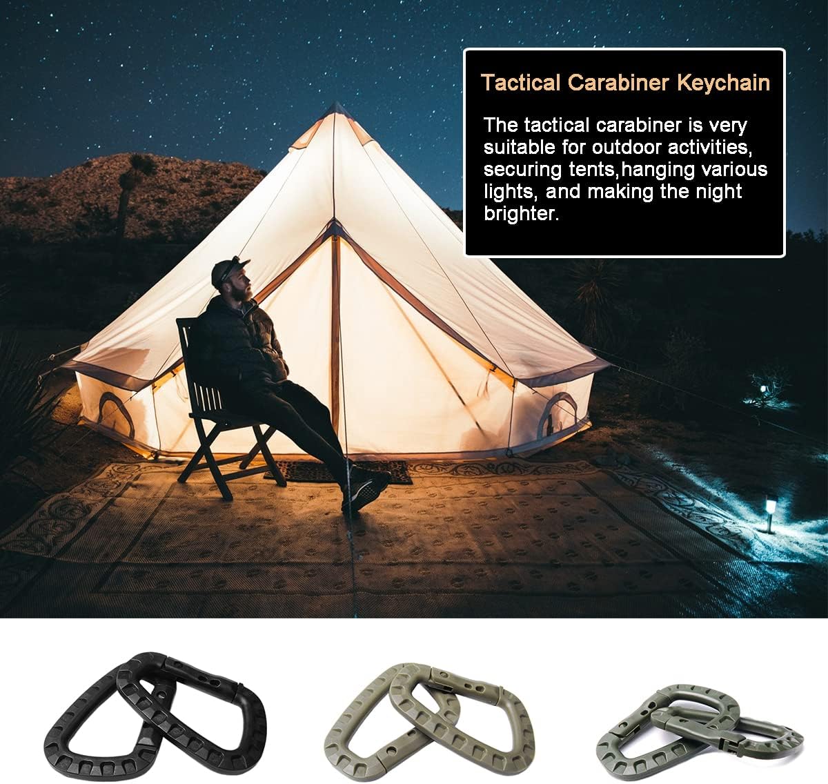 Tactical Gear Carabiner Keychain Clip Plastic D-Rings Large Key Chain Heavy Duty Snap Hook for Backpack, Belt, Keyrings, Bags, Bottle, Tent, Camping โ image 5