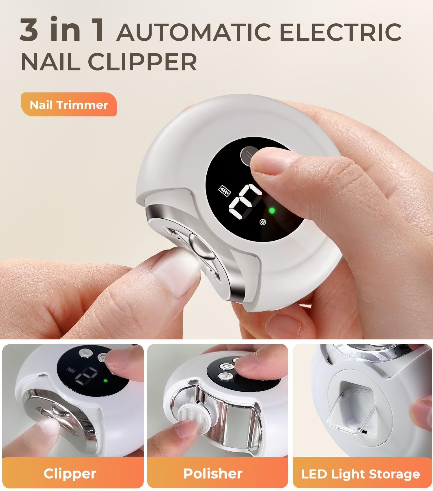 New 3-in-1 Electric Nail Clippers,360° Rotation, 3-Speeds, Polishing Automatic Nail Trimmer with Nail Chip Storage & Light, Rechargeable Safety Trimmer for — image 2