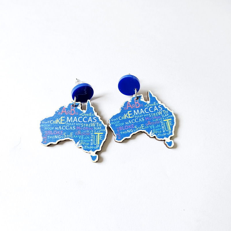 Wooden Australia Map Silhouette Earrings - Lightweight Geometric Ear Drops, Cultural Decor Gift(Style 1) — image 2