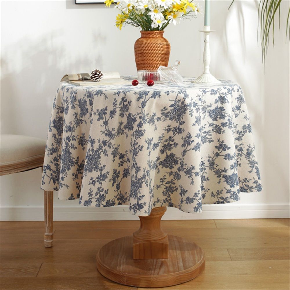 Cotton Vintage Round Tablecloth Floral Pastoral Table Cloth Washable Table Cover for Indoor&Outdoor,Farmhouse Decor,Picnic,Tabletop Decoration (Blue Floral — image 2