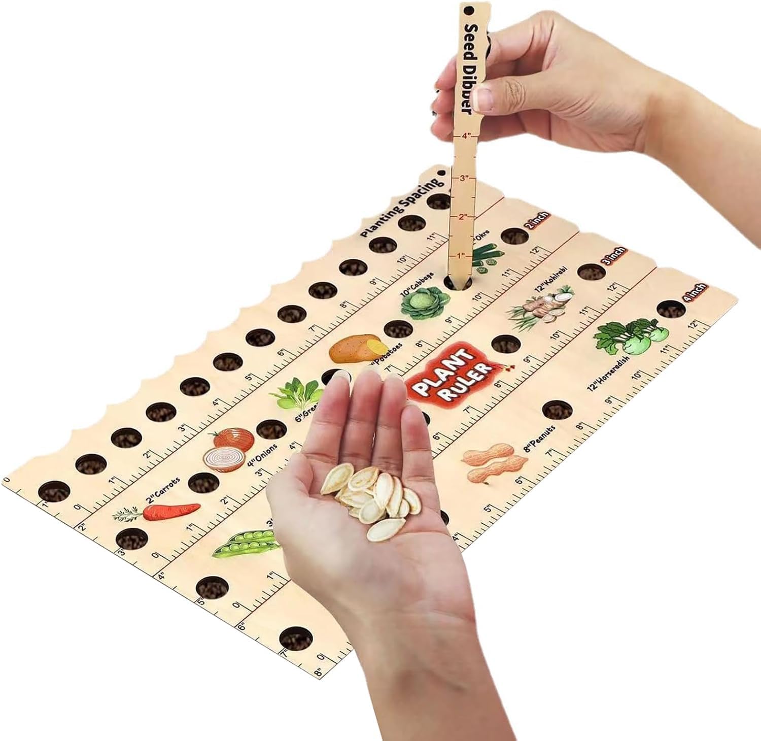 Plant Ruler by – Wooden Seed Spacing Tool for Vegetable Gardens – Garden Planting Guide for Precise Row Planting in Raised Beds & In-Ground Soil