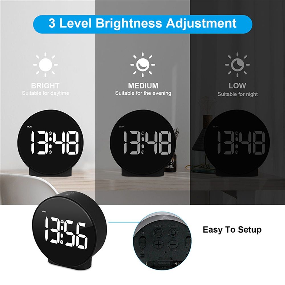 Digital Clock: Cordless Small Alarm Clock for Bedroom Travel - Large Numbers Dimmers for All Ages White Digits(Battery not included) — image 3