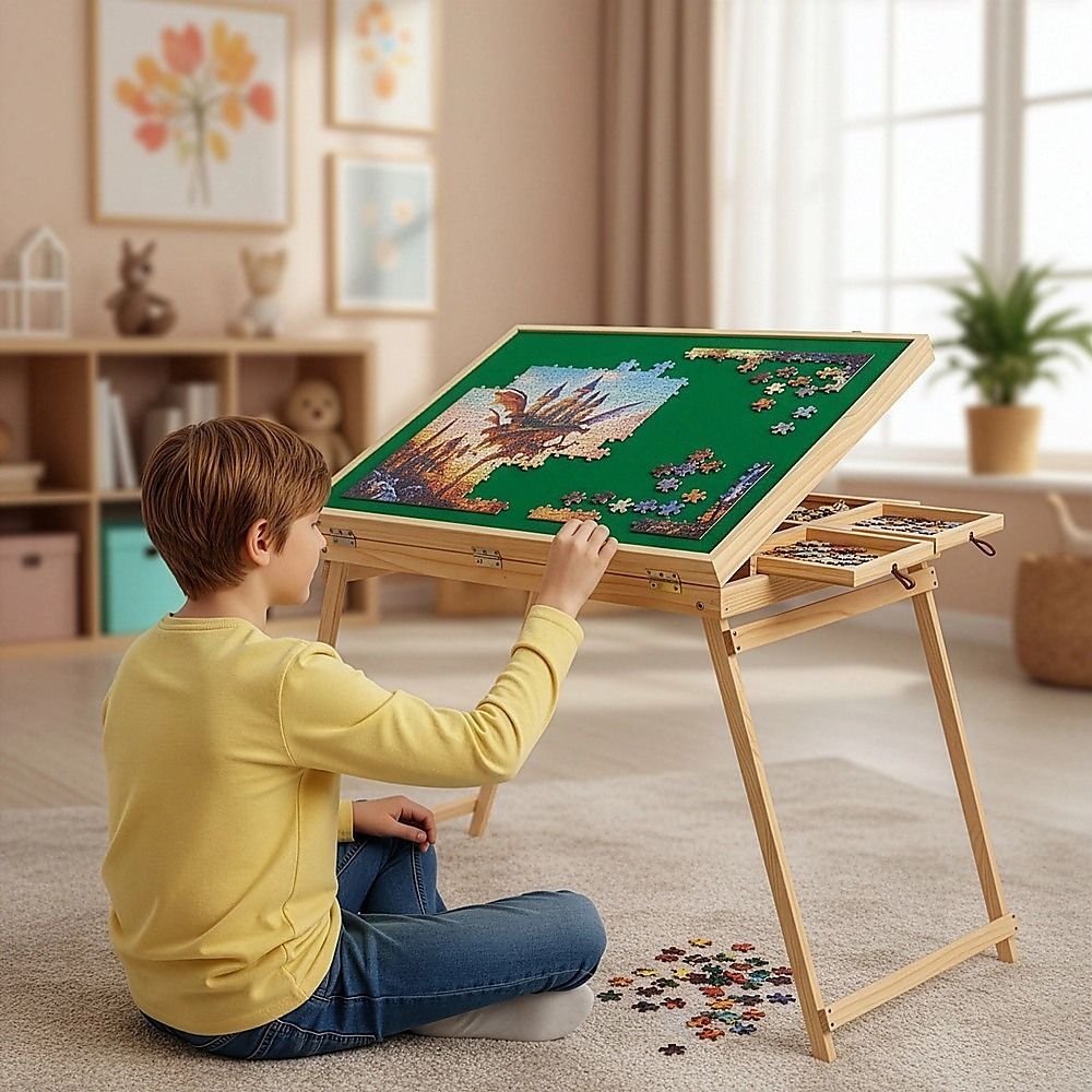 1500-Piece Jigsaw Puzzle Table with Folding Legs – Portable Puzzle Storage Board — image 2