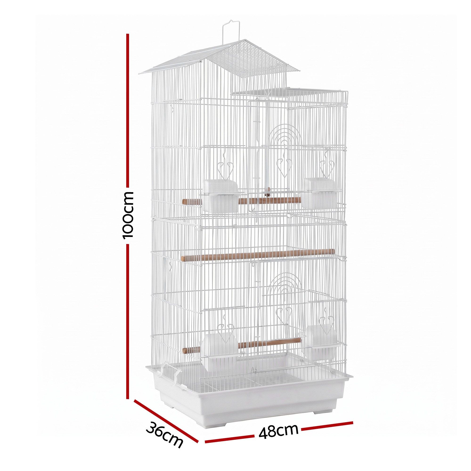 i. Pet 100cm Bird Cage Aviary Parrot Budgie White — image 3
