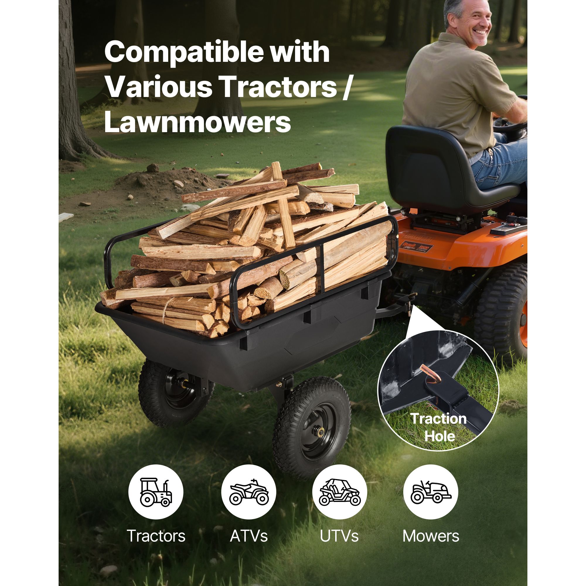 Garden Utility Trailer, 10 Cu. Ft 227 kg, ATV UTV Hauling Trailer, Tow Behind Poly Dump Cart with 16" Tires, Hand Pull or Foot Pedal, Heavy Duty Yard Trailers — image 2