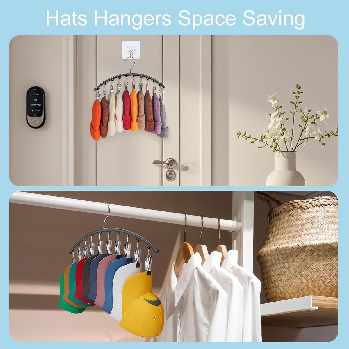 2 pieces - Hat rack - clothes rack - sock clip - hat rack for the wardrobe - storage accessories - suitable for drying clothes, socks and hats - black - 37*23 — image 2