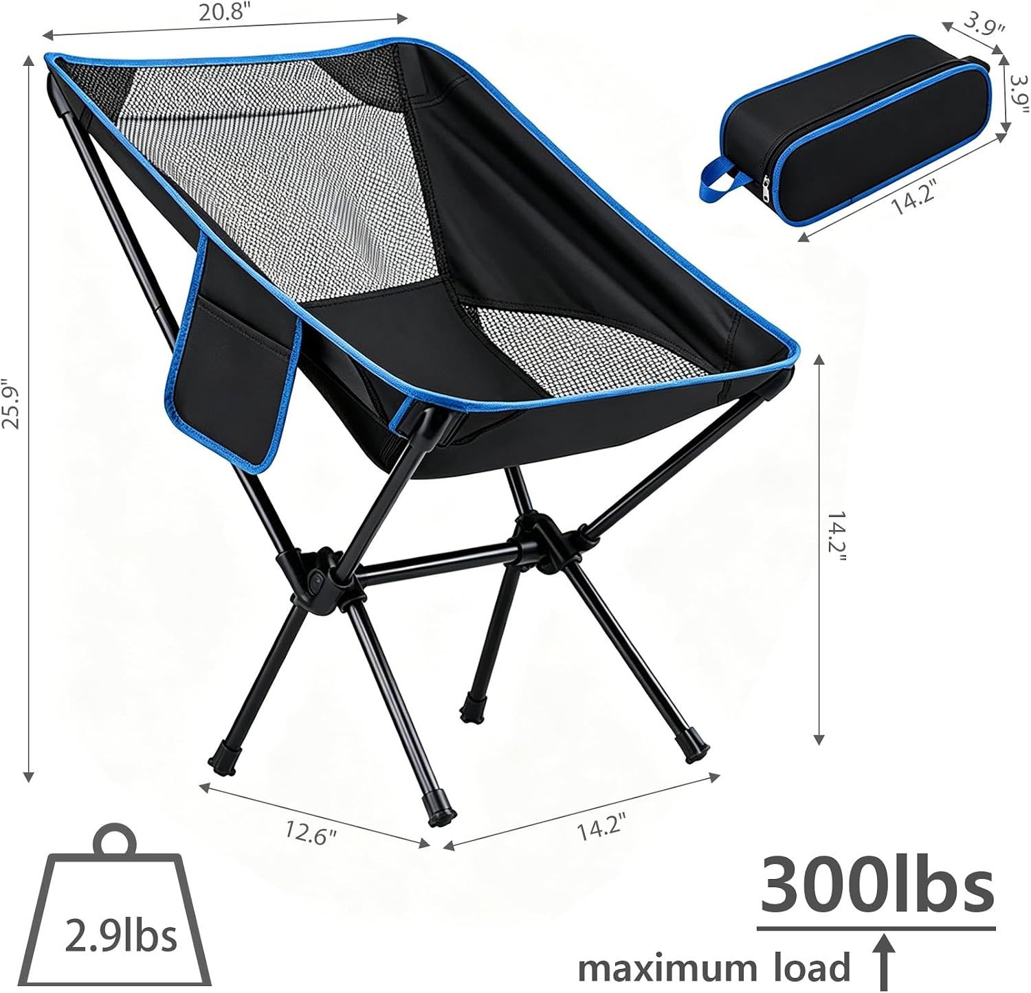 Portable Folding Camping Chair with Carry Bag, Breathable Mesh Outdoor Seat for Hiking, Beach Trips, Picnics, Parks and Home Use, Black โ image 3