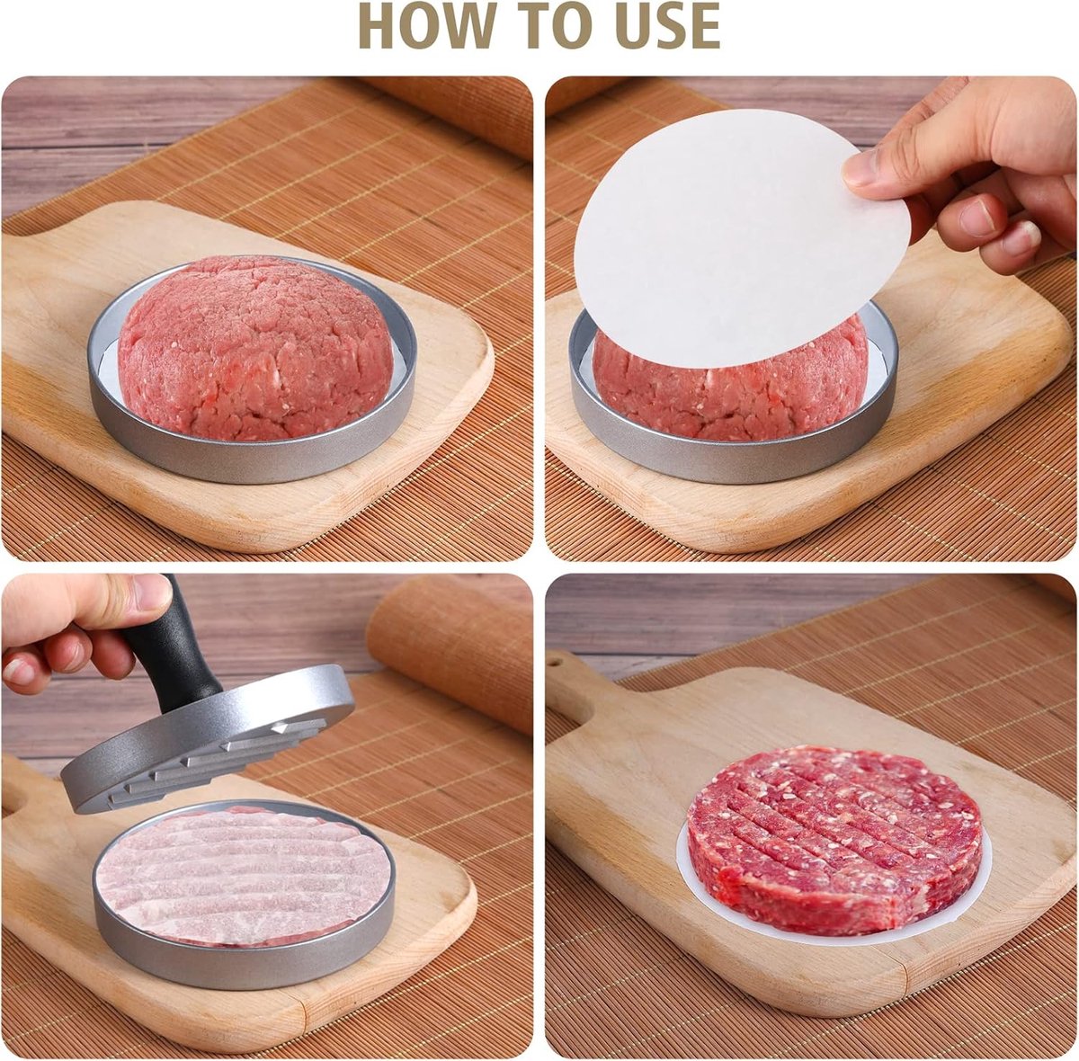 Hamburger press - with 100 non-stick sheets - 12 × 7.5 cm - Burger Press - Burger makers - non-stick meat burger maker - Hamburger mold - Meat press — image 6