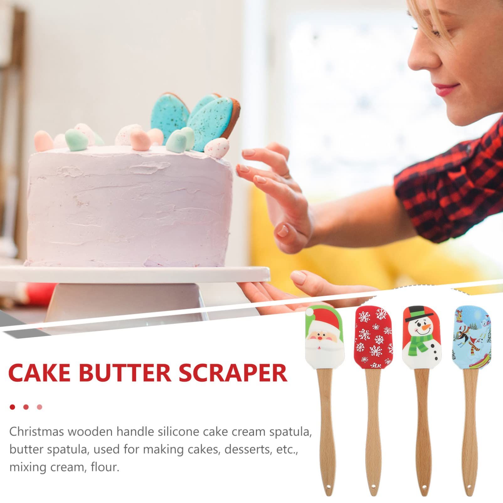 Christmas Spatulas for Baking, 4 Pieces Christmas Spatula Set Kitchen Christmas Silicone Spatula Set with Wooden Handle — image 4