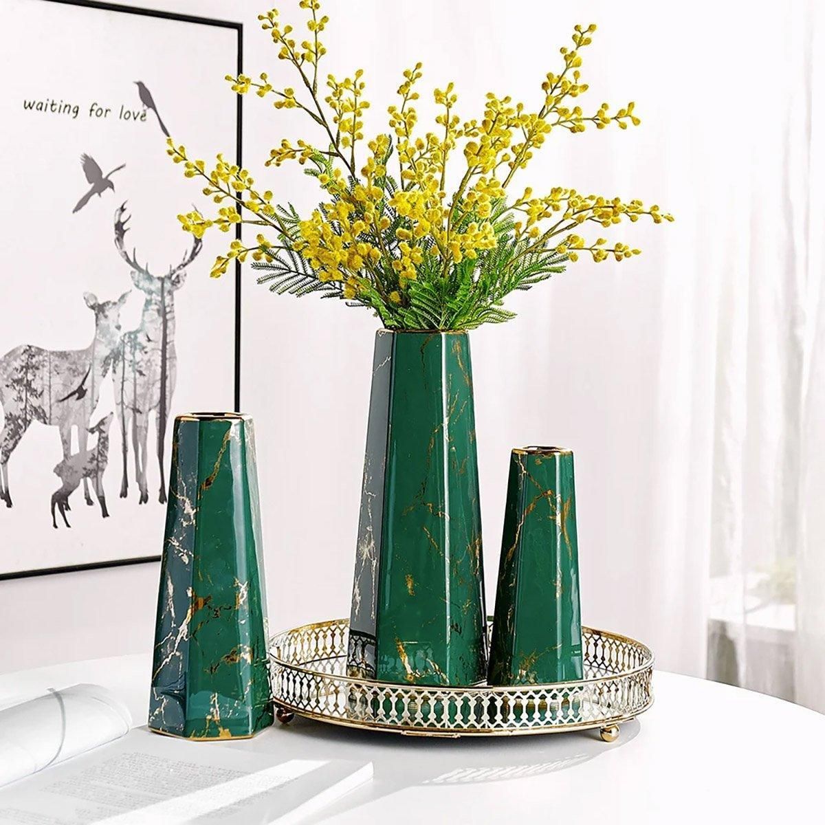 Marbled Ceramic Vase Simple Home Living Room Decor Flower Arrangement Piece — image 4