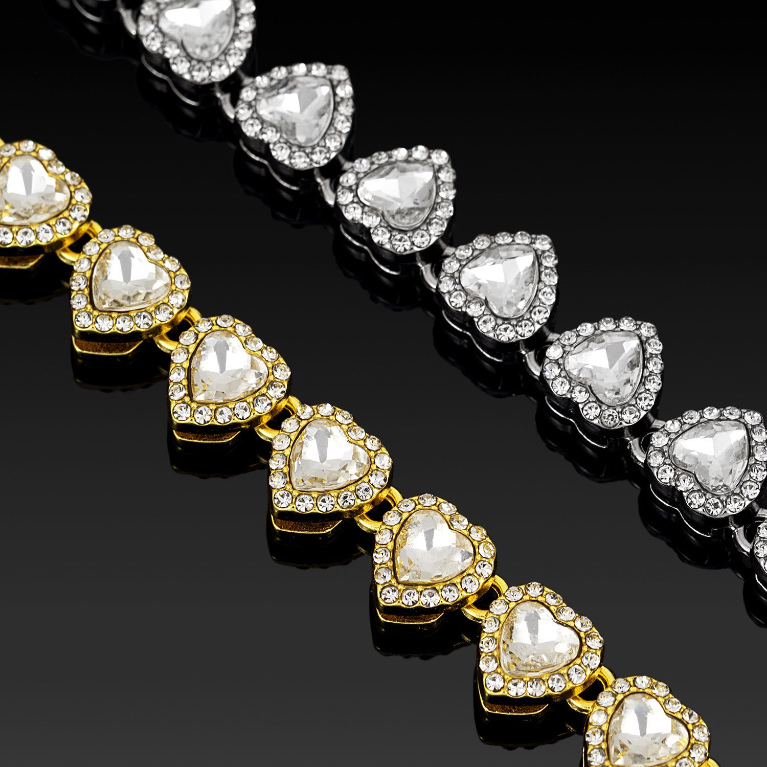 Gold-Plated Heart Rhinestone Cuban Link 20 inch Tennis Necklace and 8 inch Tennis Bracelet Set for Women, Crystal Heart Chain Fashion Jewelry Accessories with — image 4
