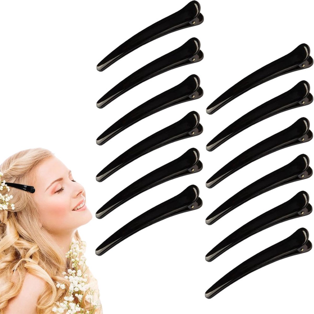 Hairdresser Hair Clips - 12 Pieces - Hair Clip - Sturdy Flat-Nose Hair Clip - Professional Hairdresser Hair Clips - Sectioning Clip - Hair Clips - Hair Pin