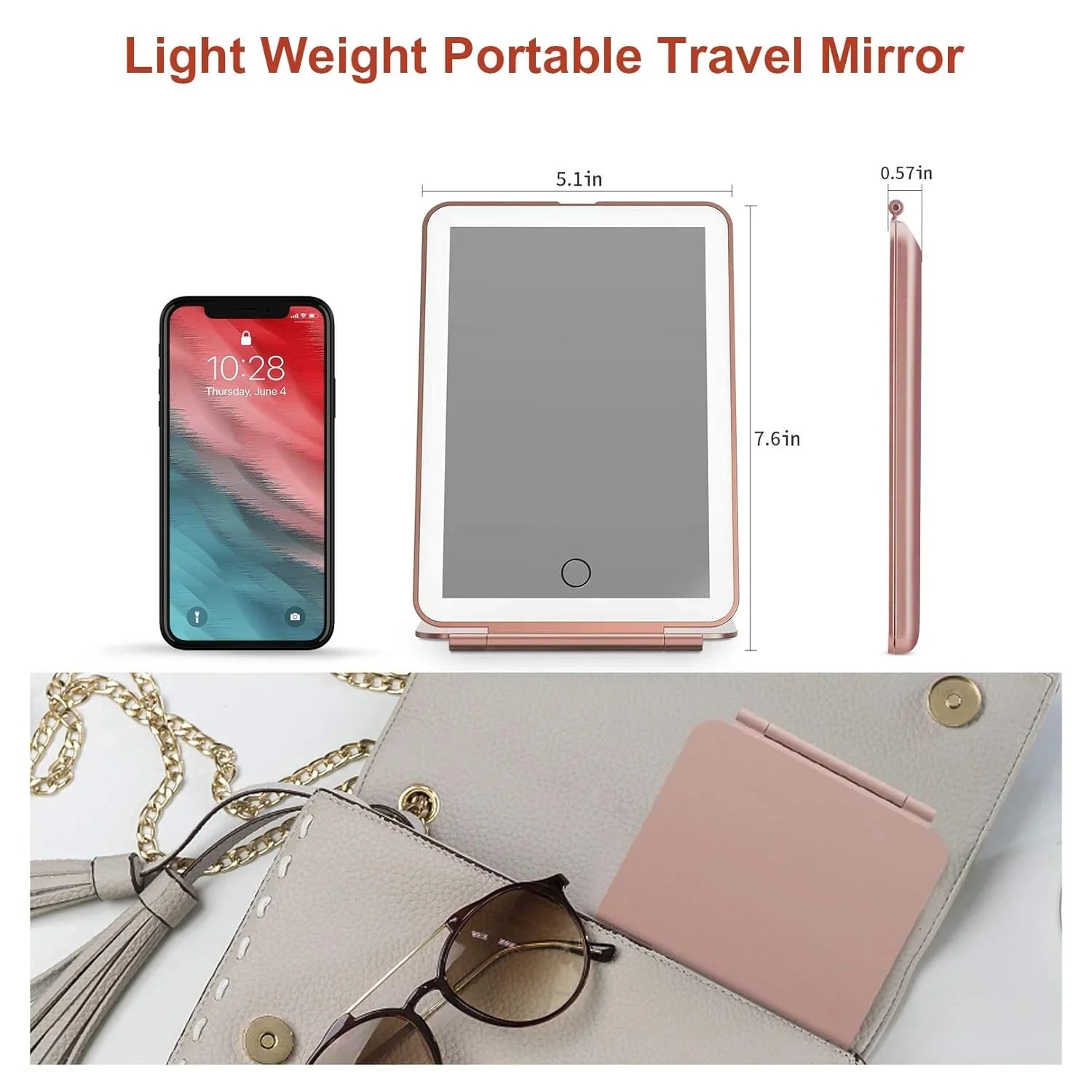 LED Travel Makeup Mirror 3 Light Modes USB — image 6