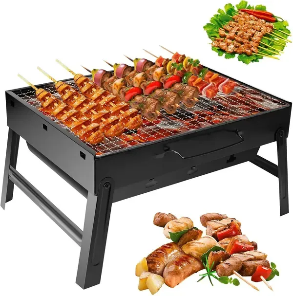 1 Piece Foldable Charcoal Grill, Stainless Steel Tabletop BBQ for Camping, Picnics, Gardens and Travel, Black, 35 × 17 × 23 cm