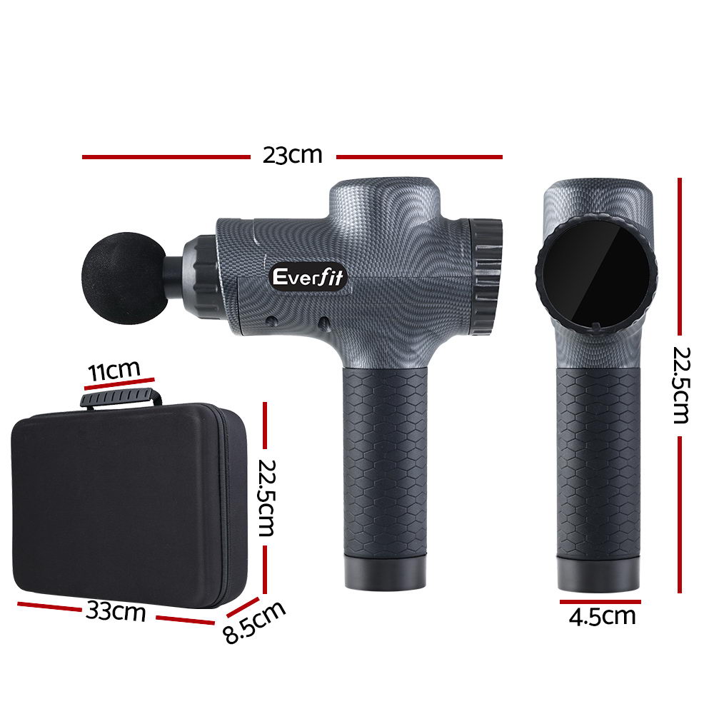 Everfit Massage Gun 30 Speed 6 Heads Vibration Muscle Massager Chargeable Grey — image 2