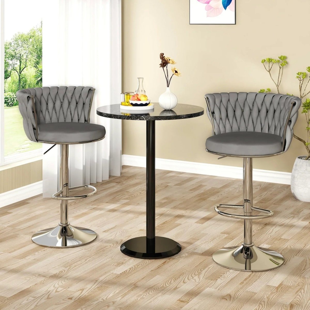 SERENITà Modern Silver Swivel Upholstered Velvet Adjustable Height Counter Stool with Metal Frame Grey (Set of 2) — image 3