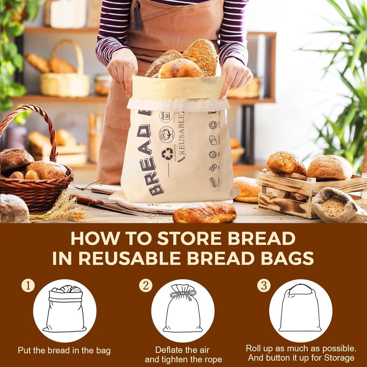 2 Pieces Beeswax Bread Bags, Cotton bread bags with beeswax, Natural materials, for home baking and camping, friendly food storage bags โ image 5