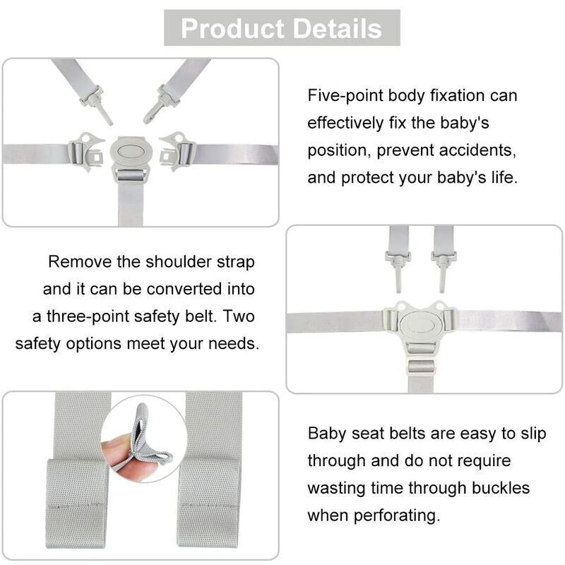 Adjustable 5-Point Safety Harness for Child Seats and Strollers, Gray - Compatible with Most Brands โ image 3