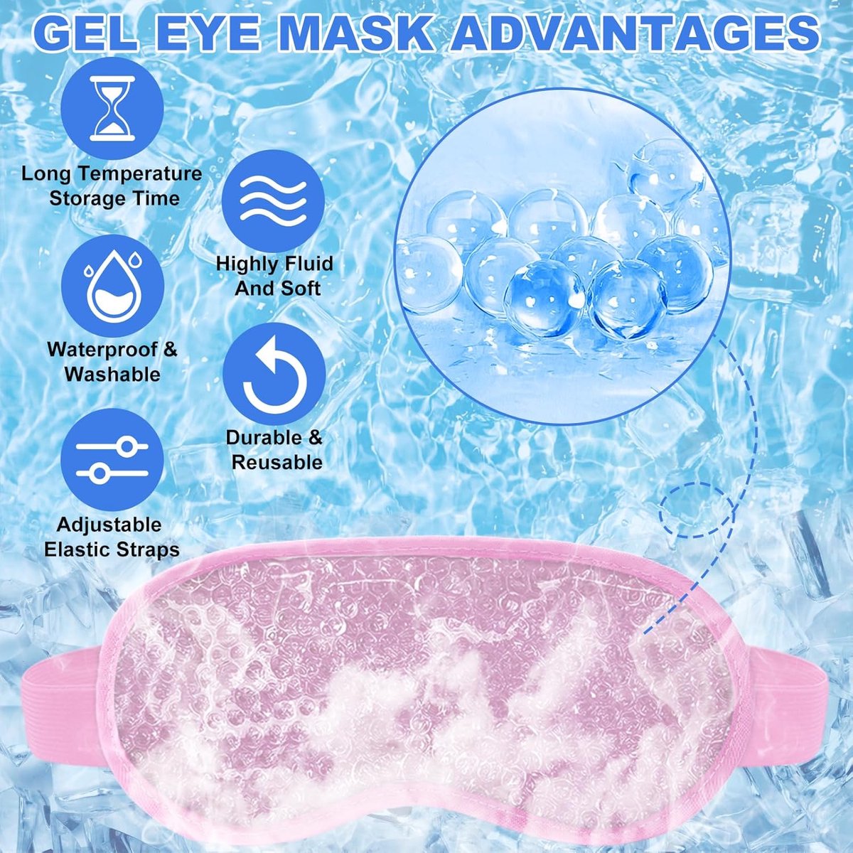 Cooling Eye Masks - Set of 2 - Sleep Eye Masks - Can be used hot or cold - Reusable hot and cold therapeutic gel beads - Relaxing - Gel - Pink - For โ image 3