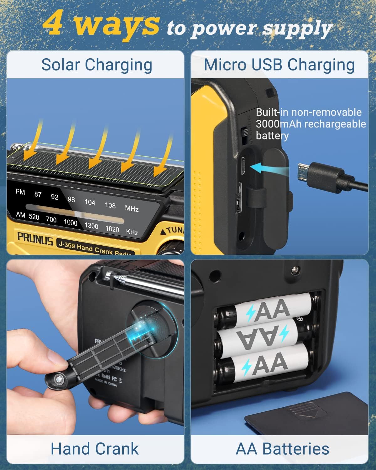 Emergency Radio Solar Wind-Up - Model 2025 - 2500 mAh Power Bank - AM/FM Radio with Flashlight & SOS - Emergency Kit for Camping & Power Outages - Gray — image 3