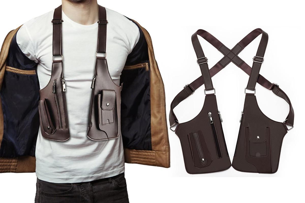 Outdoor Double Shoulder Armpit Bag with Multiple Pockets - Brown โ image 3