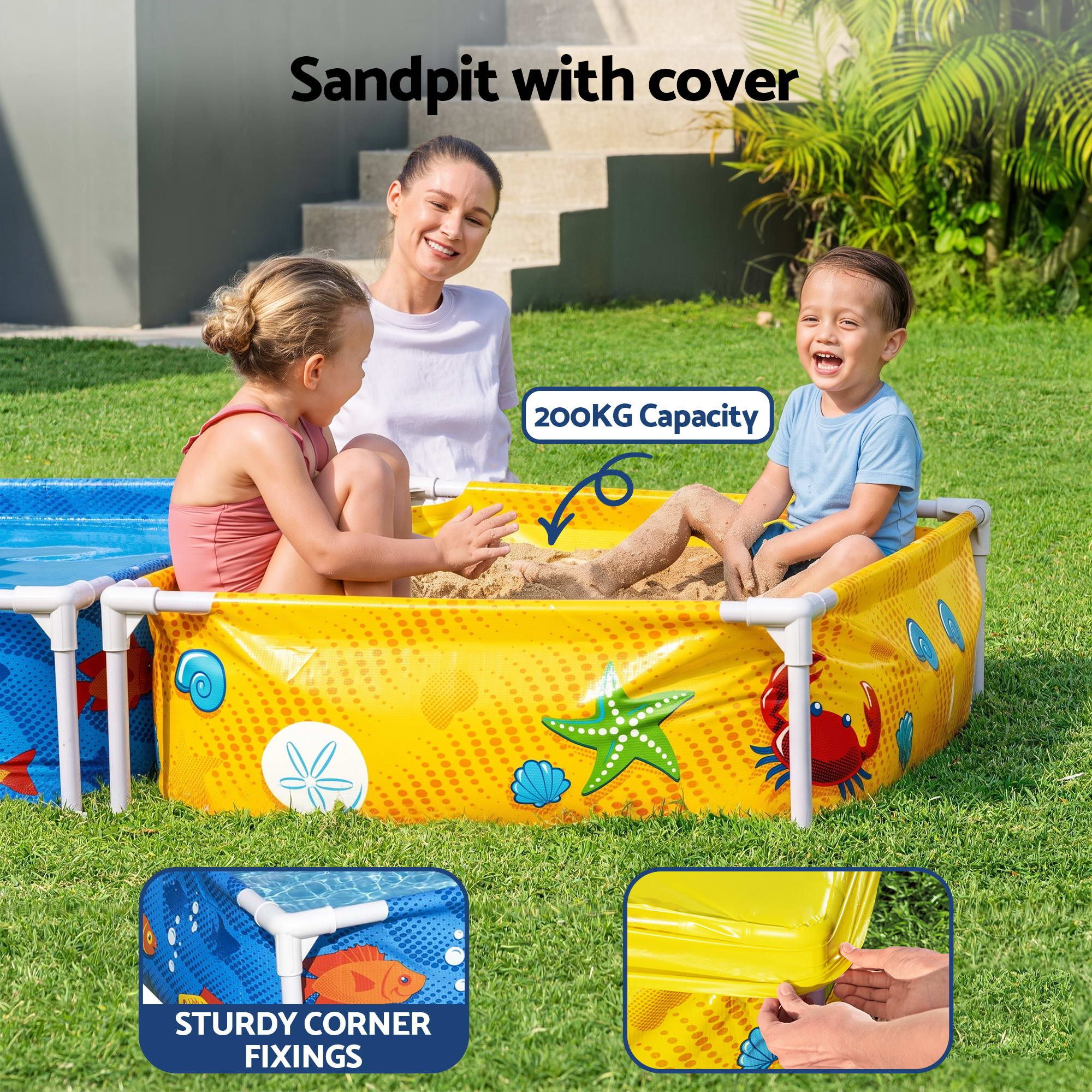 Bestway 2-in-1 Kids Pool and Sandpit Set 122cm/90cm Metal Frame Yellow Blue โ image 5
