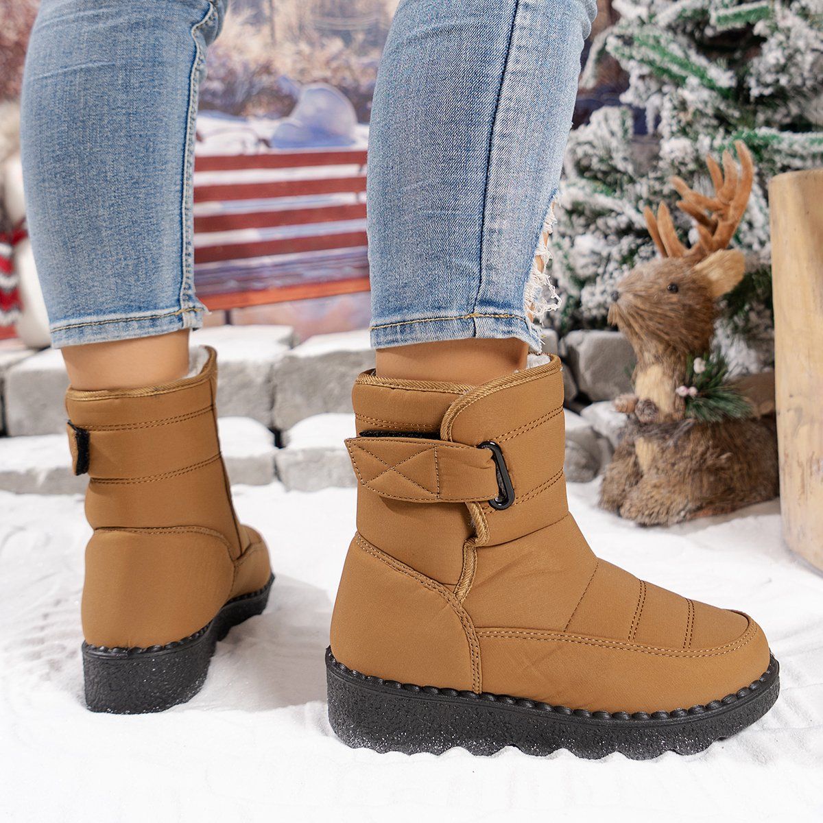 Women's Waterproof Snow Boots, Warm Fleece-Lined Winter Boots with Non-Slip Outdoor Sole for Cold Weather Walking, Size 40, Turmeric — image 3