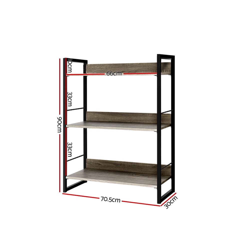 Artiss Bookshelf 3 Tiers - NOE Black and Oak — image 4
