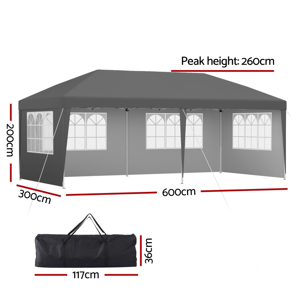 Instahut Gazebo 3x6m Pop Up Marquee Wedding Party Outdoor Camping Canopy Grey — image 2