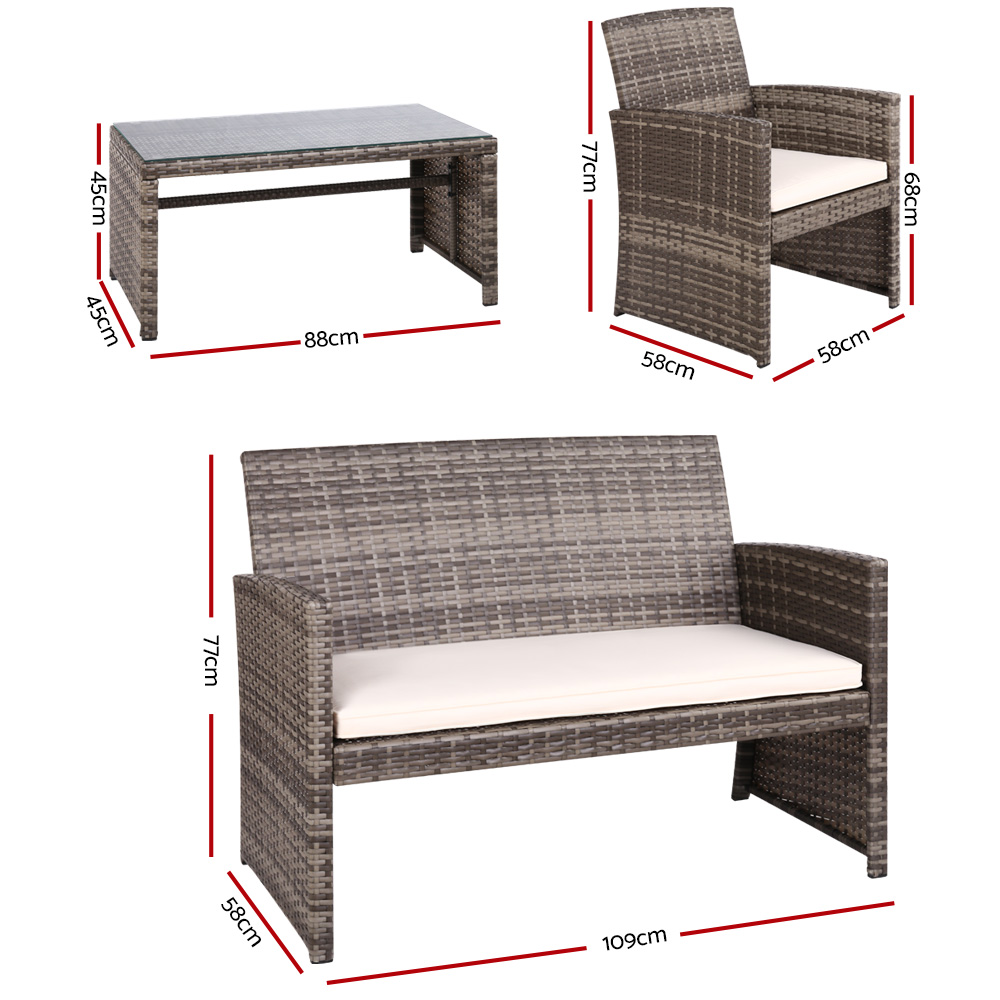 Gardeon 4 PCS Outdoor Sofa Set Rattan Chair Table Setting Garden Furniture Grey โ image 2